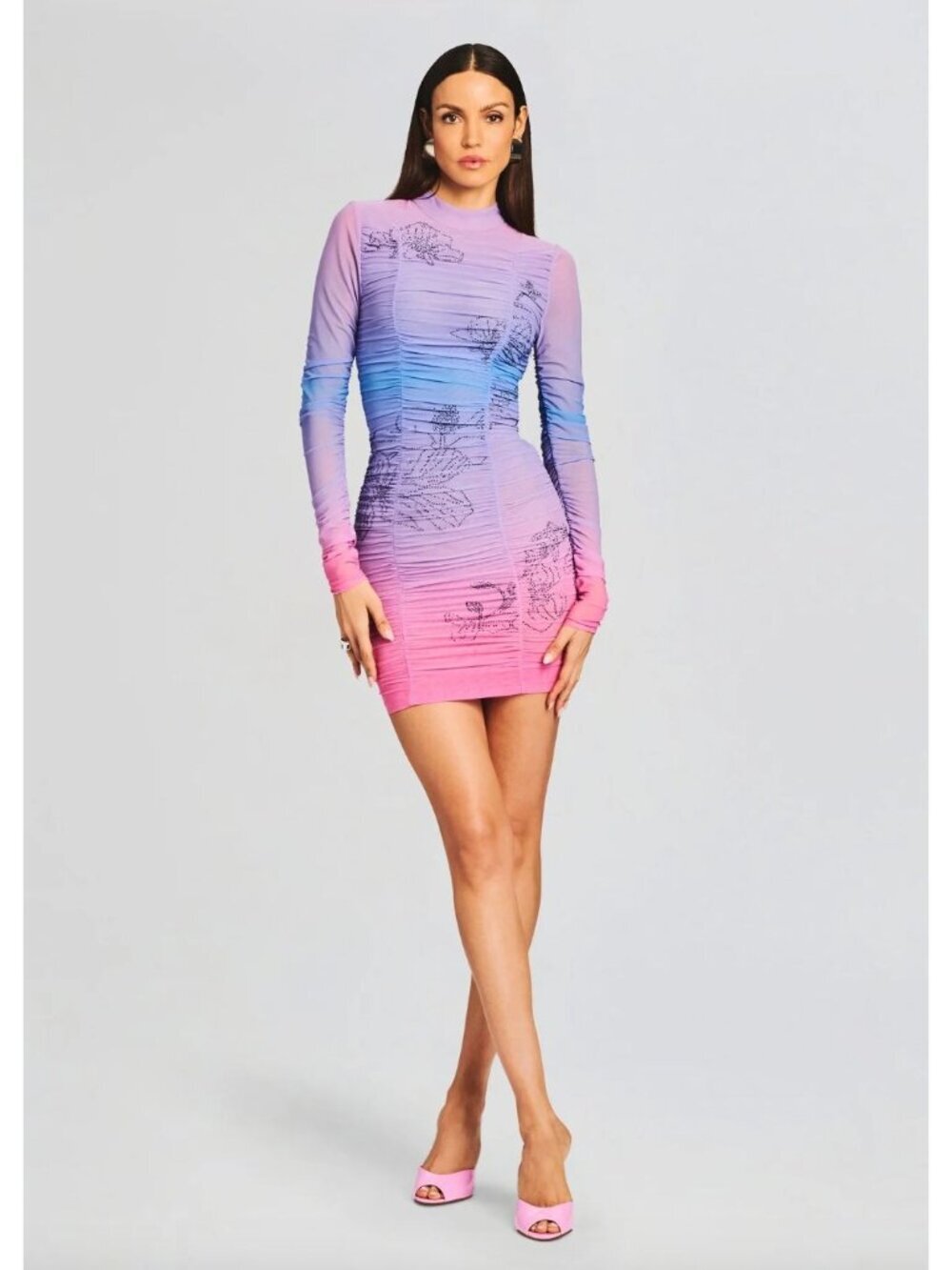 Rococo Sand Blake Short Rhinestone Ruched Mini Dress Purple & Pink Womens Size M